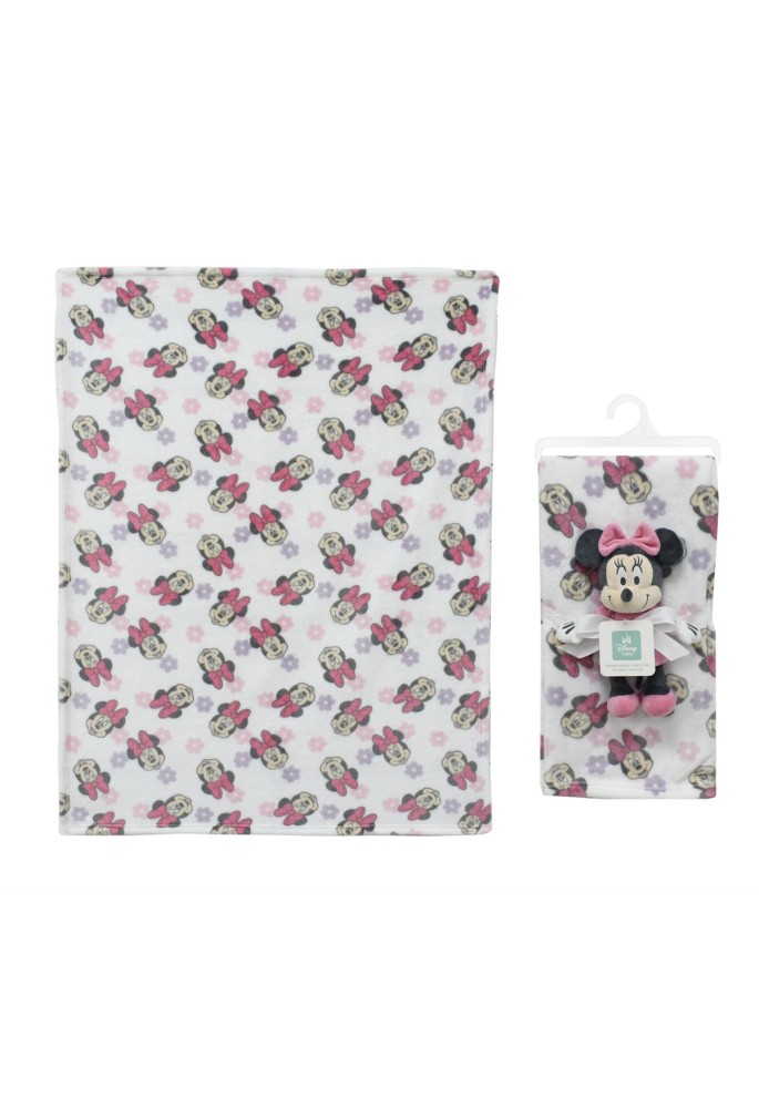Λούτρινο Disney Home Σετ 2 Τεμ. bebe Minnie 31 Ύψος 25 cm & Κουβέρτα Coral Fleece 75X100 cm White-Black 100% Polyester