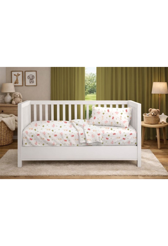 Κατωσέντονο Με Λάστιχο bebe Happy Safari 712 0,70X1,40X0,15 White-Pink 100% Cotton Κατωσέντονο Με Λάστιχο bebe Happy Safari 712 0,70X1,40X0,15 White-Pink 100% Cotton