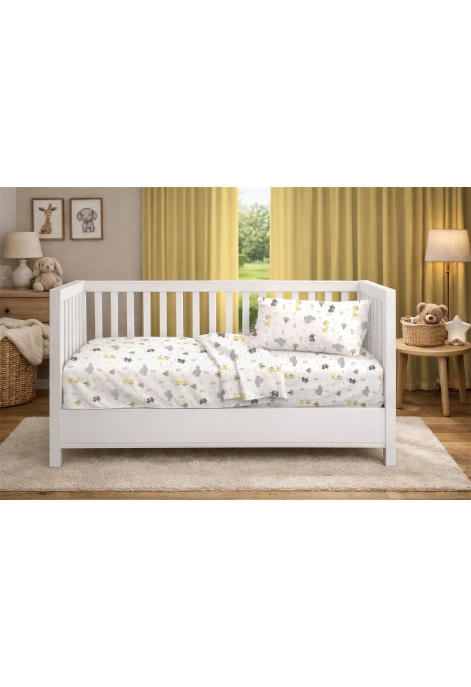 Κατωσέντονο Με Λάστιχο bebe Happy Safari 713 0,70X1,40X0,15 White-Grey 100% Cotton Κατωσέντονο Με Λάστιχο bebe Happy Safari 713 0,70X1,40X0,15 White-Grey 100% Cotton