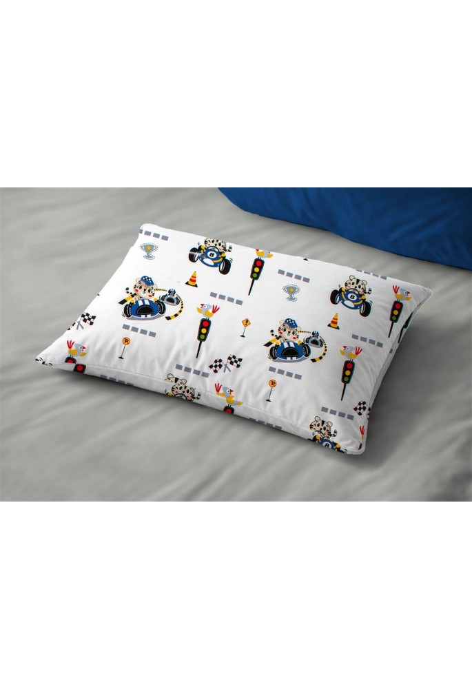 Μαξιλαροθήκη Εμπριμέ bebe Animal Grand Prix 589 35X45 White-Blue 100% Cotton Μαξιλαροθήκη Εμπριμέ bebe Animal Grand Prix 589 35X45 White-Blue 100% Cotton