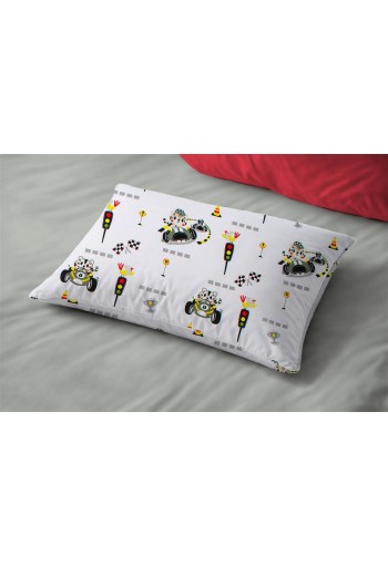 Μαξιλαροθήκη Εμπριμέ kids Animal Grand Prix 590 50X70 White-Olive 100% Cotton Μαξιλαροθήκη Εμπριμέ kids Animal Grand Prix 590 50X70 White-Olive 100% Cotton