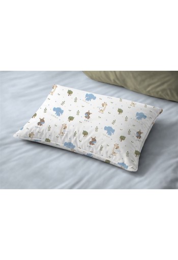 Μαξιλαροθήκη Εμπριμέ kids Happy Safari 711 50X70 White-Sky Blue 100% Cotton Μαξιλαροθήκη Εμπριμέ kids Happy Safari 711 50X70 White-Sky Blue 100% Cotton