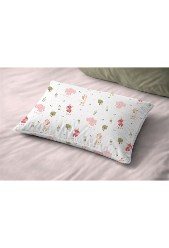 Μαξιλαροθήκη Εμπριμέ kids Happy Safari 712 50X70 White-Pink 100% Cotton Μαξιλαροθήκη Εμπριμέ kids Happy Safari 712 50X70 White-Pink 100% Cotton