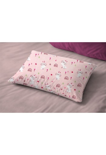 Μαξιλαροθήκη Εμπριμέ kids Rabbit Garden 585 50X70 Pink 100% Cotton Μαξιλαροθήκη Εμπριμέ kids Rabbit Garden 585 50X70 Pink 100% Cotton