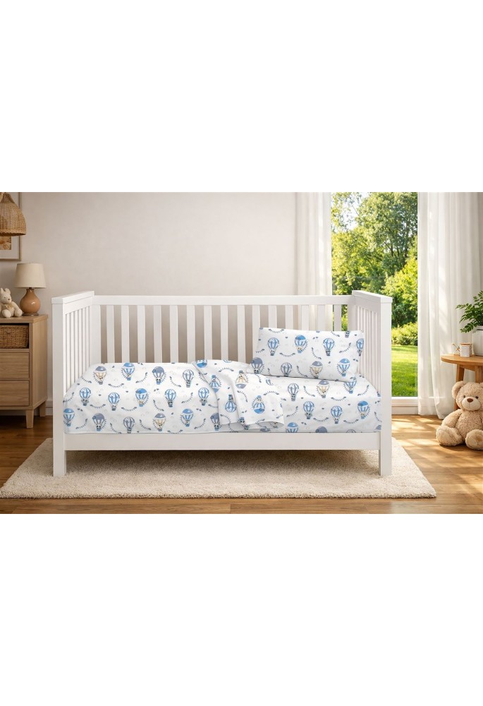 Παπλωματοθήκη Εμπριμέ bebe The Floating Zoo 596 120X160 White-Blue 100% Cotton Παπλωματοθήκη Εμπριμέ bebe The Floating Zoo 596 120X160 White-Blue 100% Cotton