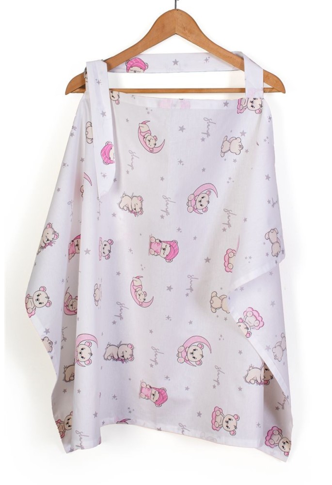 Ποδιά Θηλασμού bebe Bear's Nest 04 105x70 White-Pink 100% Cotton Ποδιά Θηλασμού bebe Bear's Nest 04 105x70 White-Pink 100% Cotton