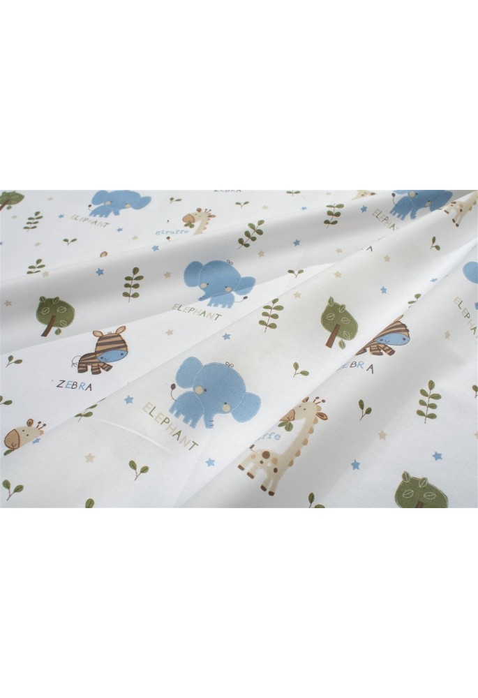 Σεντονάκι Λίκνου bebe Happy Safari 711 80X110 White-Sky Blue 100% Cotton Σεντονάκι Λίκνου bebe Happy Safari 711 80X110 White-Sky Blue 100% Cotton