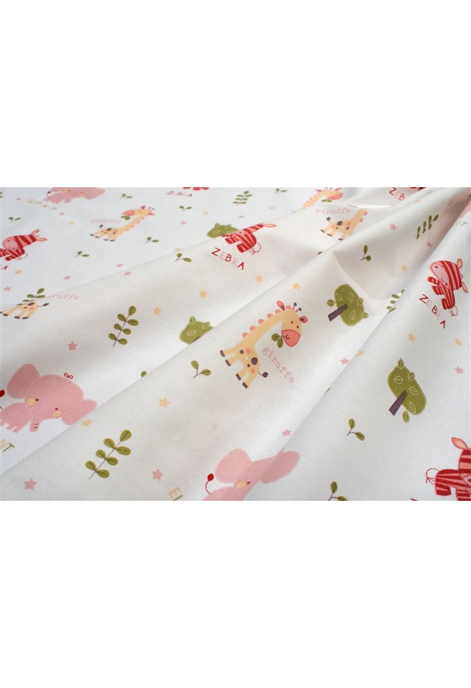 Σεντονάκι Λίκνου bebe Happy Safari 712 80X110 White-Pink 100% Cotton Σεντονάκι Λίκνου bebe Happy Safari 712 80X110 White-Pink 100% Cotton