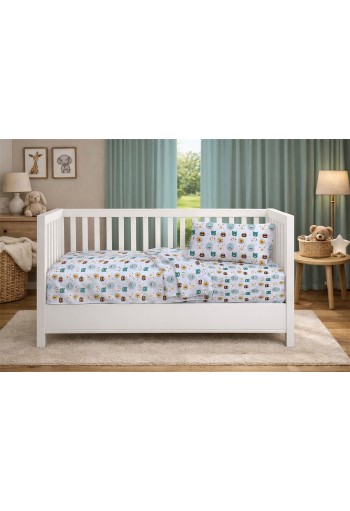 Σεντόνια Εμπριμέ Σετ 3 τεμ bebe Big Cats 28 120X160 Light Aqua 100% Cotton Σεντόνια Εμπριμέ Σετ 3 τεμ bebe Big Cats 28 120X160 Light Aqua 100% Cotton