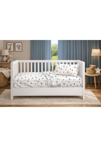Σεντόνια Εμπριμέ Σετ 3 τεμ bebe Happy Safari 711 120X160 White-Sky Blue 100% Cotton Σεντόνια Εμπριμέ Σετ 3 τεμ bebe Happy Safari 711 120X160 White-Sky Blue 100% Cotton