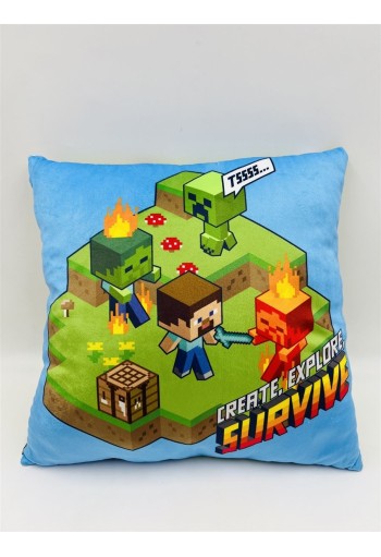 Βελούδινο Μαξιλάρι Mojang Minecraft 606 38X38 Light Green-Sky Blue 100% Velboa Βελούδινο Μαξιλάρι Mojang Minecraft 606 38X38 Light Green-Sky Blue 100% Velboa