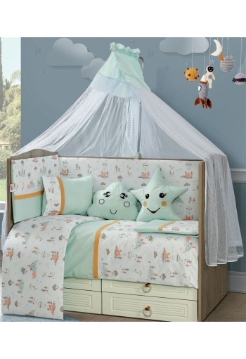 Προίκα Μωρού Εμπριμέ Σετ 9 τεμ bebe Forest 10 White-Mint 100% Cotton