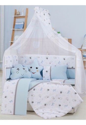 Προίκα Μωρού Εμπριμέ Σετ 9 τεμ bebe Forest 11 White-Sky Blue 100% Cotton