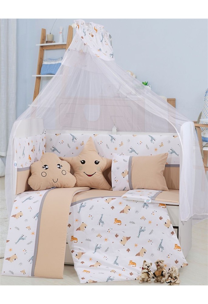 Προίκα Μωρού Εμπριμέ Σετ 9 τεμ bebe Forest 13 White-Beige 100% Cotton Προίκα Μωρού Εμπριμέ Σετ 9 τεμ bebe Forest 13 White-Beige 100% Cotton