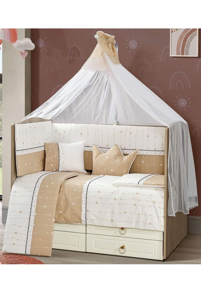Προίκα Μωρού Εμπριμέ Σετ 9 τεμ bebe Stars 17 White-Beige 100% Cotton Προίκα Μωρού Εμπριμέ Σετ 9 τεμ bebe Stars 17 White-Beige 100% Cotton