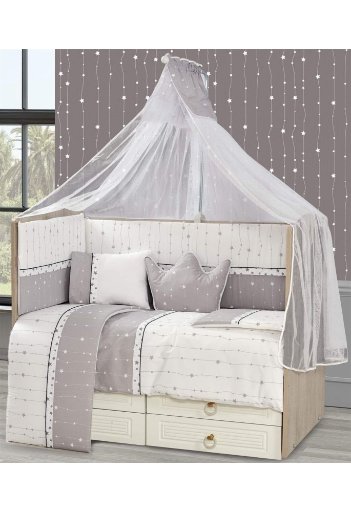 Προίκα Μωρού Εμπριμέ Σετ 9 τεμ bebe Stars 18 White-Grey 100% Cotton Προίκα Μωρού Εμπριμέ Σετ 9 τεμ bebe Stars 18 White-Grey 100% Cotton