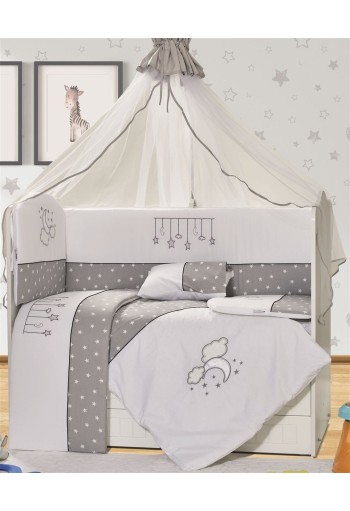 Προίκα Μωρού Με Κέντημα Σετ 9 τεμ bebe Sweet Dreams 08 White-Grey 100% Cotton
