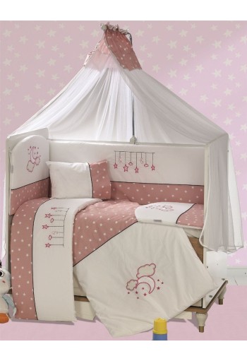 Προίκα Μωρού Με Κέντημα Σετ 9 τεμ bebe Sweet Dreams 09 White-Pink 100% Cotton