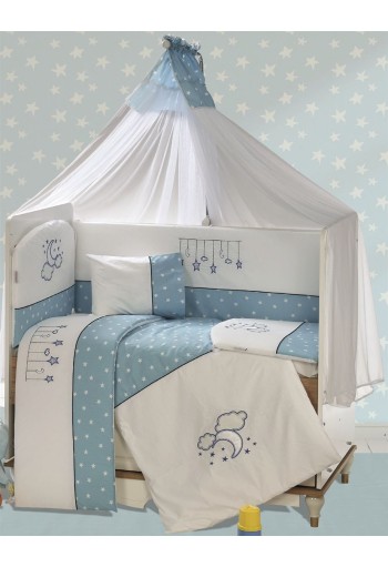Προίκα Μωρού Με Κέντημα Σετ 9 τεμ bebe Sweet Dreams 10 White-Sky Blue 100% Cotton