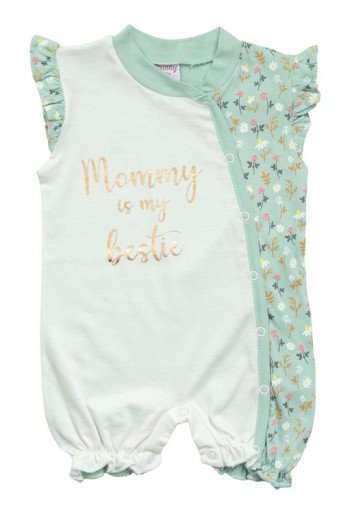 Funky Ολόσωμο Φορμάκι Βαμβακερό Κοντό Μανίκι Mommy is my Bestie 123-060131-1 Μέντα