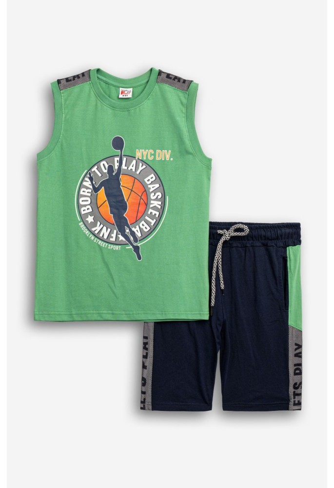 FUNKY Σετ Μπλούζα Αμάνικη και Βερμούδα "Born to Play Basketball" 126-101406-2 Leprechaun-Λευκό/Μπλέ-Leprechaun FUNKY Σετ Μπλούζα Αμάνικη και Βερμούδα "Born to Play Basketball" 126-101406-2 Leprechaun-Λευκό/Μπλέ-Leprechaun