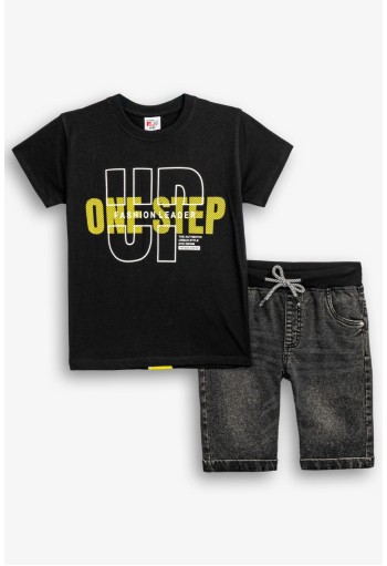 FUNKY Σετ Μπλούζα και Βερμούδα Τζιν "One Step" 126-102101-1 Μαύρο