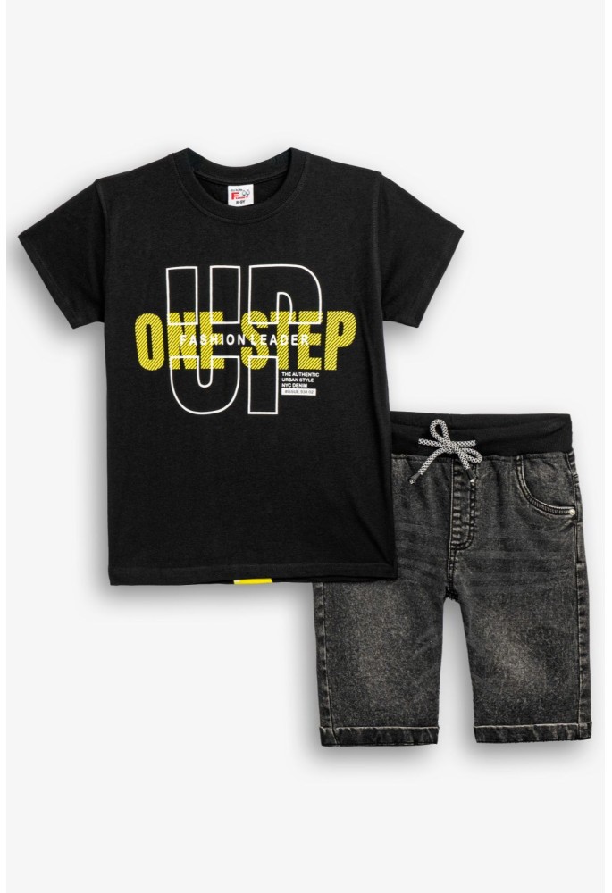 FUNKY Σετ Μπλούζα και Βερμούδα Τζιν "One Step" 126-102101-1 Μαύρο