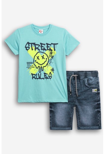 FUNKY Σετ Μπλούζα και Βερμούδα Τζιν "Street Rules" 126-102103-1 Τυρκουάζ/Μπλε