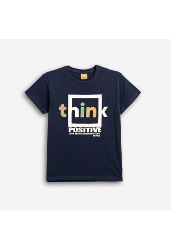 FUNKY Μπλούζα Κοντομάνικη με τύπωμα (think positive) 126-105110-1 Μπλε