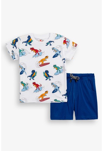 FUNKY Σετ Μπλούζα με Κοντό Μανίκι και Βερμούδα "Surfing Dinosaurs" 126-301102-1 Λευκό/Ρουά