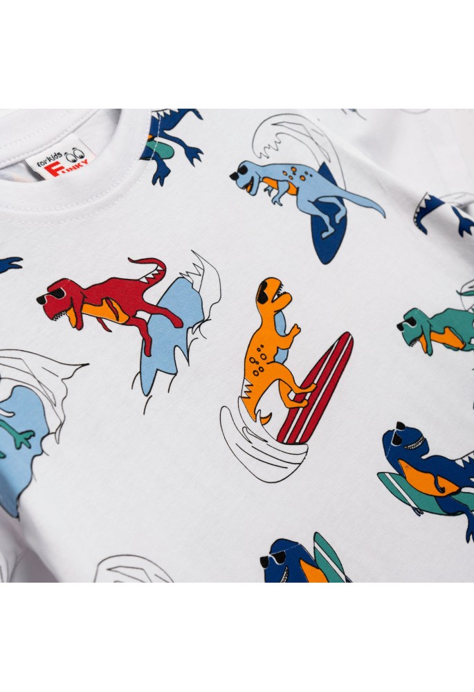 FUNKY Σετ Μπλούζα με Κοντό Μανίκι και Βερμούδα "Surfing Dinosaurs" 126-301102-1 Λευκό/Ρουά FUNKY Σετ Μπλούζα με Κοντό Μανίκι και Βερμούδα "Surfing Dinosaurs" 126-301102-1 Λευκό/Ρουά