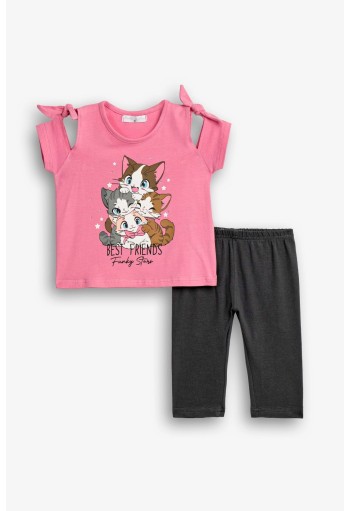 FUNKY Σετ Μπλούζα και Κολάν Κάπρι "Cats" 126-739100-1 Candy Pink/Μαύρο