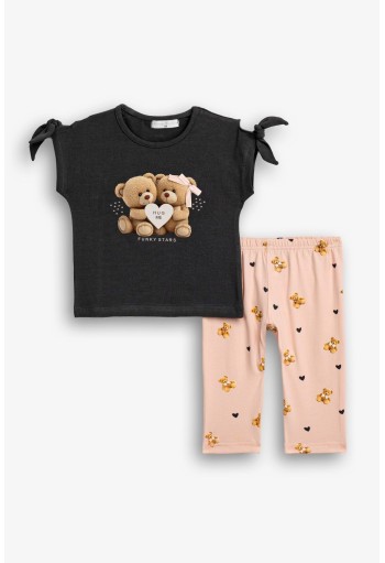 FUNKY Σετ Μπλούζα και Κολάν Κάπρι "Bears" 126-739116-1 Ανθρακί/Ροζ Πούδρας