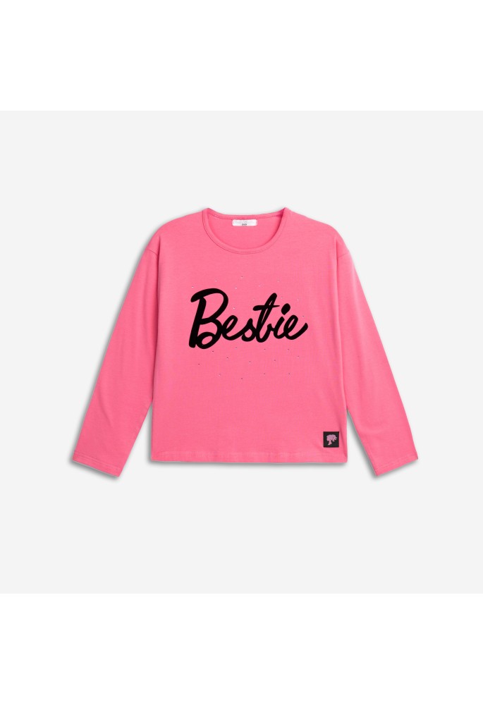 FUNKY Μπλούζα με Στρας "Bestie" 226-506125-1 Ροζ FUNKY Μπλούζα με Στρας "Bestie" 226-506125-1 Ροζ