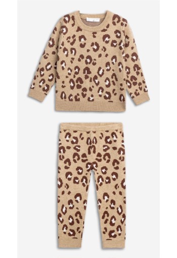 FUNKY Σετ Πλεκτό Animal Print Μπλούζα και Παντελόνι 226-723107-1 Leopard