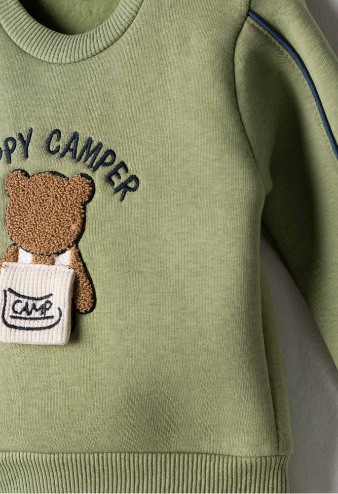 HASHTAG Σετ Φούτερ και Παντελόνι Φόρμας Cargo "Happy Camper" 267601 Πράσινο