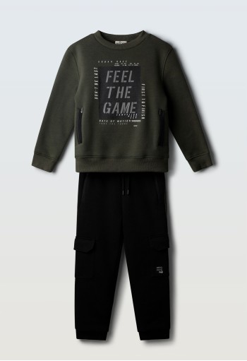 HASHTAG Σετ Μπλούζα Φούτερ και Παντελόνι Φόρμας "Feel The Game" 267702 Χακί