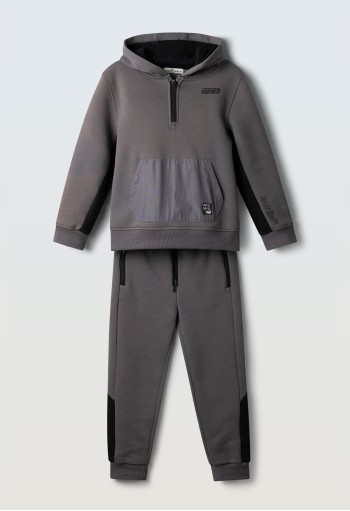 HASHTAG Σετ Μπλούζα Φούτερ με Κουκούλα Half Zip και Παντελόνι Φόρμας 267703 Γκρι