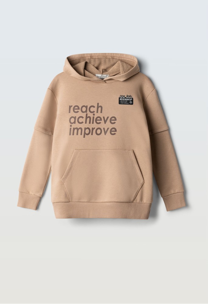 HASHTAG Μπλούζα Εποχιακή με Κουκούλα "Reach Achieve Improve" 267735 Μπεζ HASHTAG Μπλούζα Εποχιακή με Κουκούλα "Reach Achieve Improve" 267735 Μπεζ