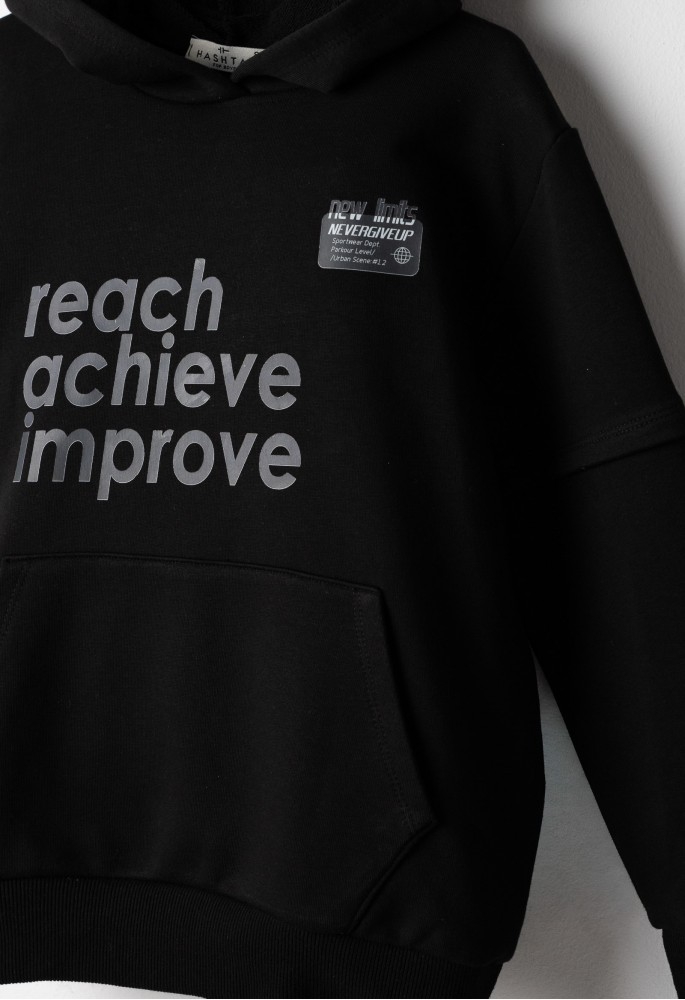 HASHTAG Μπλούζα Εποχιακή με Κουκούλα "Reach Achieve Improve" 267735 Ανθρακί 