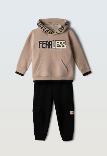 HASHTAG Σετ Μπλούζα Φούτερ και Παντελόνι Φόρμας "FEARLESS" 267803 Mπεζ