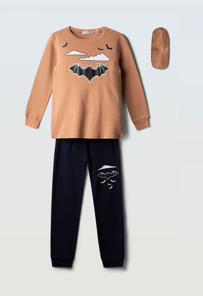 HASHTAG Πιτζάμα με Μάσκα Ύπνου "Bat" H-713 Ανοιχτό Καφέ HASHTAG Πιτζάμα με Μάσκα Ύπνου "Bat" H-713 Ανοιχτό Καφέ