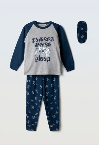 HASHTAG Πιτζάμα με Μάσκα Ύπνου "Gamers Never Sleep" H-723 Μπλε Σκούρο-Γκρι