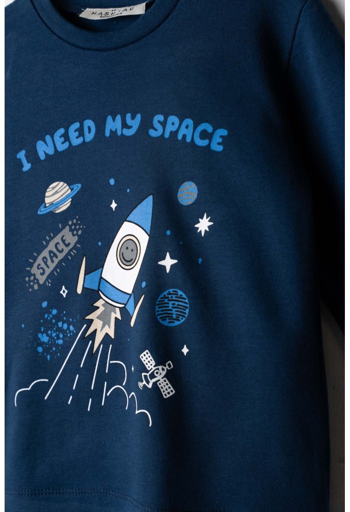 HASHTAG Πιτζάμα με Μάσκα Ύπνου "I Need My Space" H-724 Σκούρο Μπλε