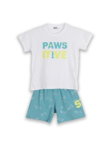 Nek Σετ Μπλούζα και Βερμούδα Paws 41925 Λευκό- Μέντα 