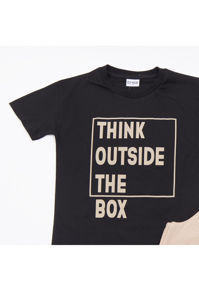 TRAX Σετ Μπλούζα με Κοντό Μανίκι και Βερμούδα "Think Outside The Box" 49315 Μαύρο-Μπεζ TRAX Σετ Μπλούζα με Κοντό Μανίκι και Βερμούδα "Think Outside The Box" 49315 Μαύρο-Μπεζ