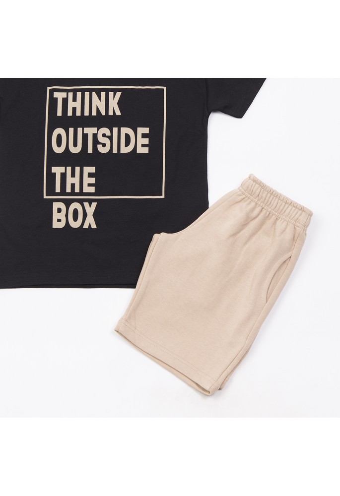 TRAX Σετ Μπλούζα με Κοντό Μανίκι και Βερμούδα "Think Outside The Box" 49315 Μαύρο-Μπεζ TRAX Σετ Μπλούζα με Κοντό Μανίκι και Βερμούδα "Think Outside The Box" 49315 Μαύρο-Μπεζ