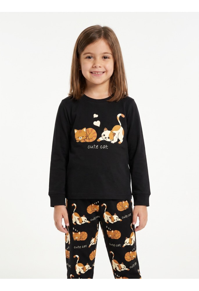 TRAX Πιτζάμα "Cute Cat" 50693 Μαύρο TRAX Πιτζάμα "Cute Cat" 50693 Μαύρο