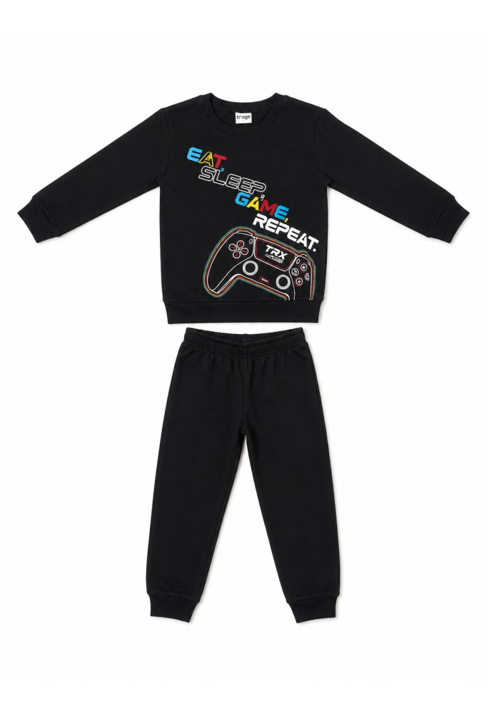 TRAX Πιτζάμα "Eat Sleap Game Repeat" 50893 Μαύρο TRAX Πιτζάμα "Eat Sleap Game Repeat" 50893 Μαύρο